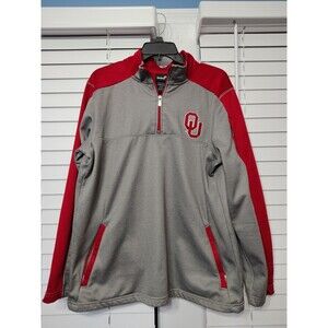 Oklahoma Sooners OU Gen2 1/4 Zip Pullover Size L Mens Maroon Grey 2 Cell Pocket